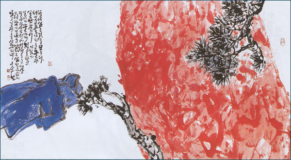 김영삼 <삼우도>, 한지에 먹, 채색, 70x125cm