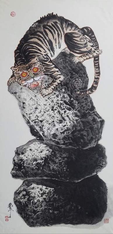 이선복 <무등산 호랭이 어디 가냐 묻지 말고 언제 오냐 묻지마라, 2023, 한지에 수묵담채