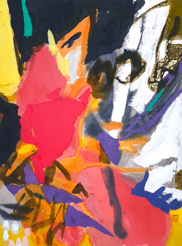 김대원 <욕망과 의지>, 2024, 한지에 먹, 채색, 52x70cm 