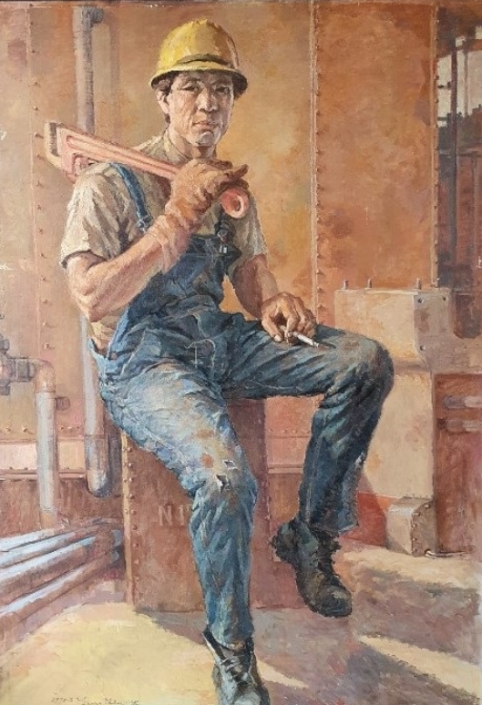 양인옥 <기공(技工)>, 1975, 캔버스에 유채, 162x130.3cm, 제주도립미술관 소장