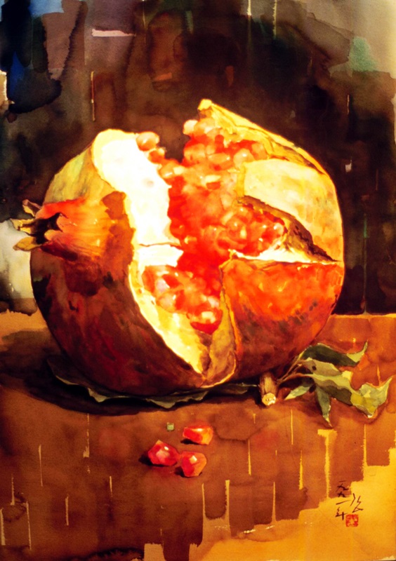 강연균 <석류>, 1991, 종이에 수채, 91x73cm