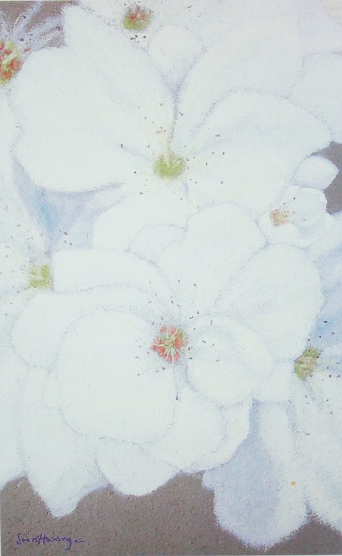 황순칠 <배꽃>, 2002, 캔버스에 혼합매체, 130.3x80.3cm