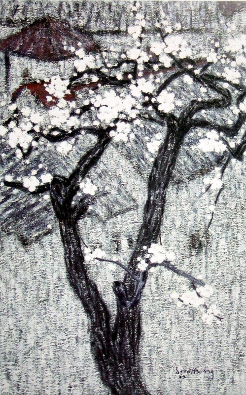황순칠 <배나무집>, 2002, 캔버스에 혼합매체, 116.7x72.7cm