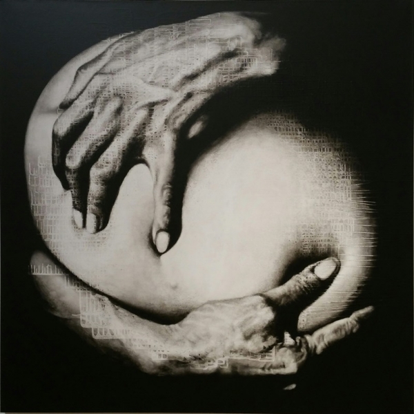 정영창 &lt;hand and body&gt;, 2015, 캔버스에 아크릴릭, 락카, 150x150x4cm