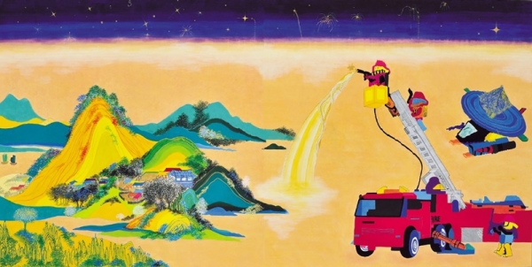 최미연 &lt;금강산_오전과 오후가 열리는 시간에는...&gt;, 2009, 한지에 채색, 95x190cm