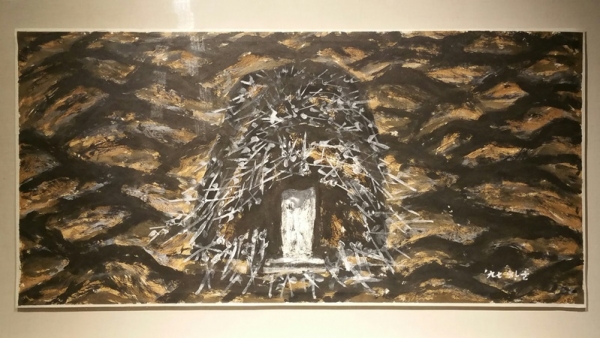신창운 &lt;그대 잠들어 누울지라도&gt;, 1997, 한지에 아크릴릭. 수묵, 황토, 47x100cm