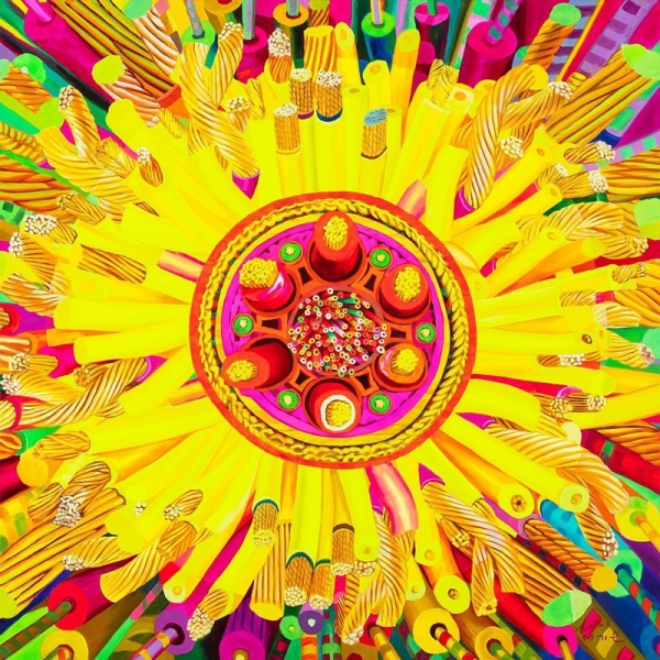 서기문 &lt;Cable flower&gt;, 2022, 캔버스에 유채, 130×130cm