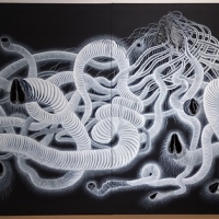 김설아 <아홉개의 구멍(연작)-숨소리>, 2021, 종이에 잉크, 600x230cm