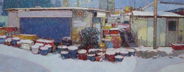 노여운 &lt;머무르다 (초저녁)&gt;, 2017, 캔버스에 유채, 162x60cm