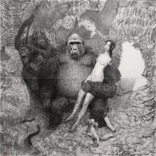 강연균, 동물의 왕국, 2024, 종이에 연필, 콩테 