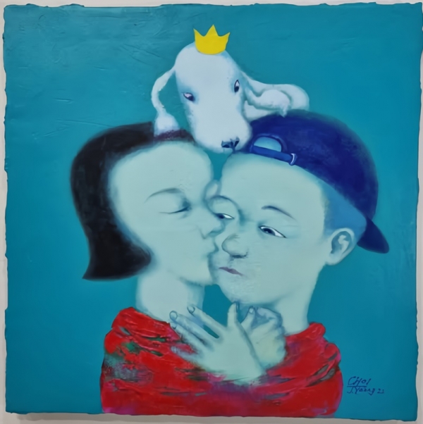 최재영 &lt;New Family&gt;, 2022, 캔버스에 아크릴릭, 혼합재, 50x50cm