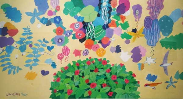 진원장, 정원에서, 2017, 캔버스에 아크릴릭 