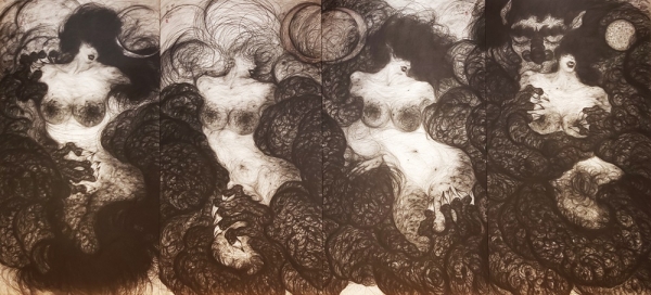 박소빈 &lt;The Creation of Female Myth&gt;, 2011, 종이에 동가루, 연필, 265x580cm