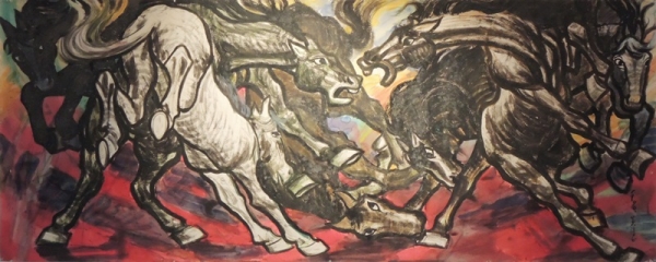황순칠 &lt;포효칠마&gt;, 1990, 수채화, 264x105cm