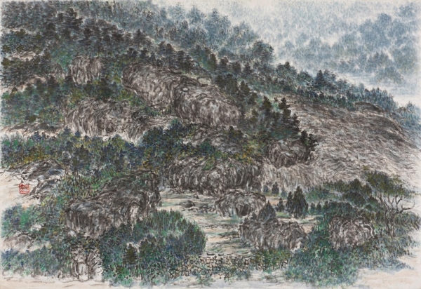김천일 &lt;갓바위&gt;, 2011, 한지에 수묵채색, 100x72cm