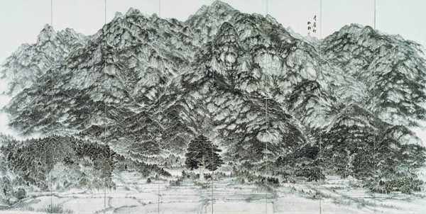 김천일 &lt;월출산 월비마을&gt;, 1992-93, 180x360cm