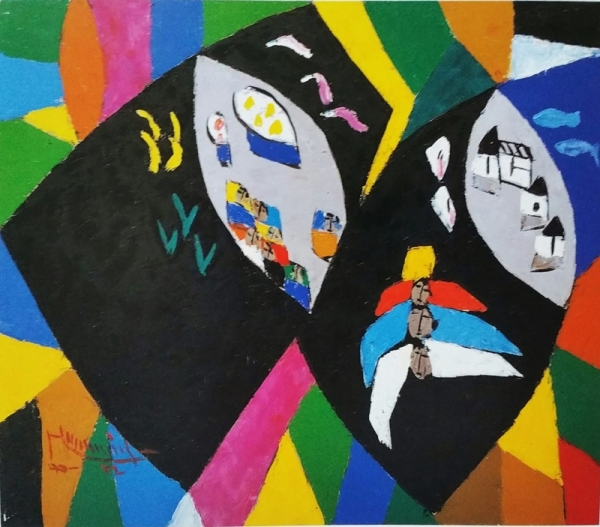 황영성 &lt;숲을 날으는 가족&gt;, 1990, 캔버스에 유채, 45x53cm