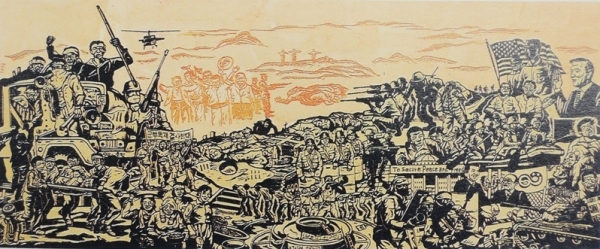 김진수 &lt;광주민중항쟁도&gt;, 1988, 다색목판화, 50x111cm