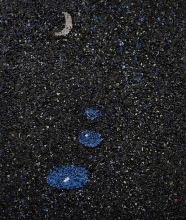 조광익 &lt;활-선가담월 活-禪歌潭月&gt;, 2023, 면 천 패널에 수묵담채, 한지조각, 123x107cm