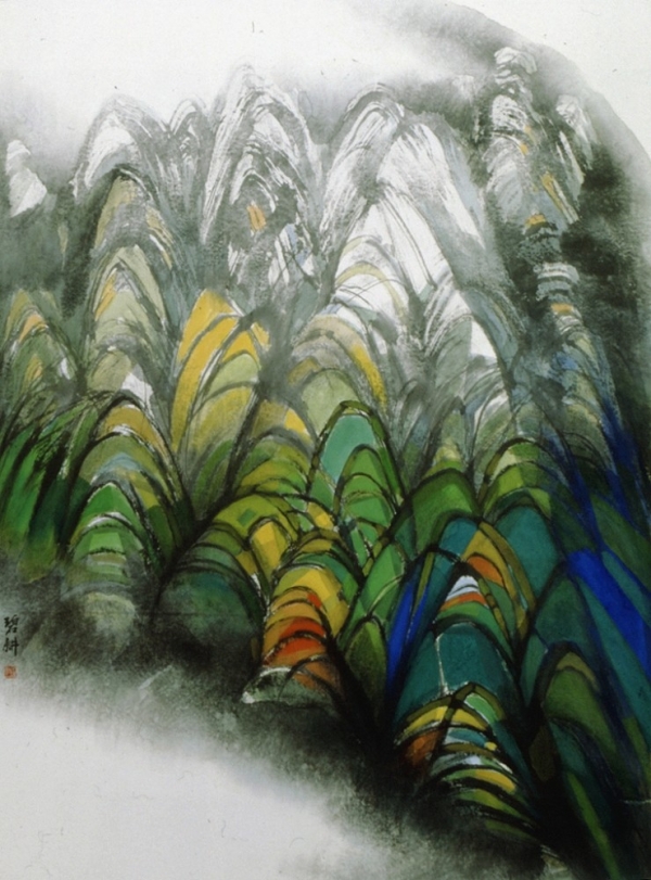 송계일 &lt;산의 조형 III&gt;, 1997, 한지에 먹, 채색