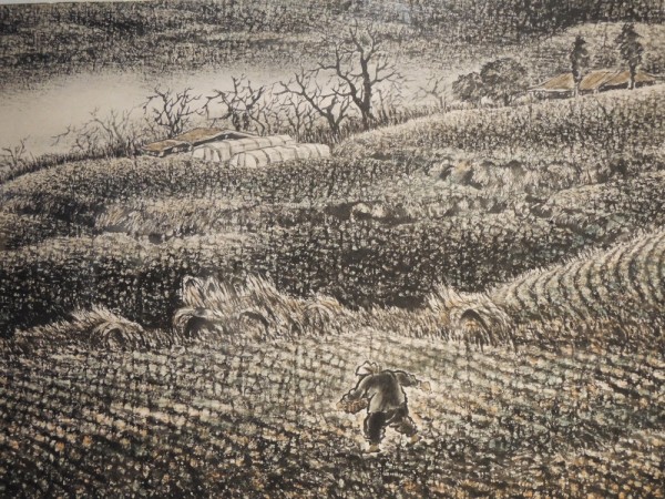 박은용 &lt;새벽의 씨뿌리는 여인(부분)&gt;, 1982. 수묵담채. 70x125cm